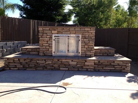 Outdoor stone fireplace