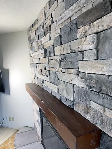 Stone fireplace wall