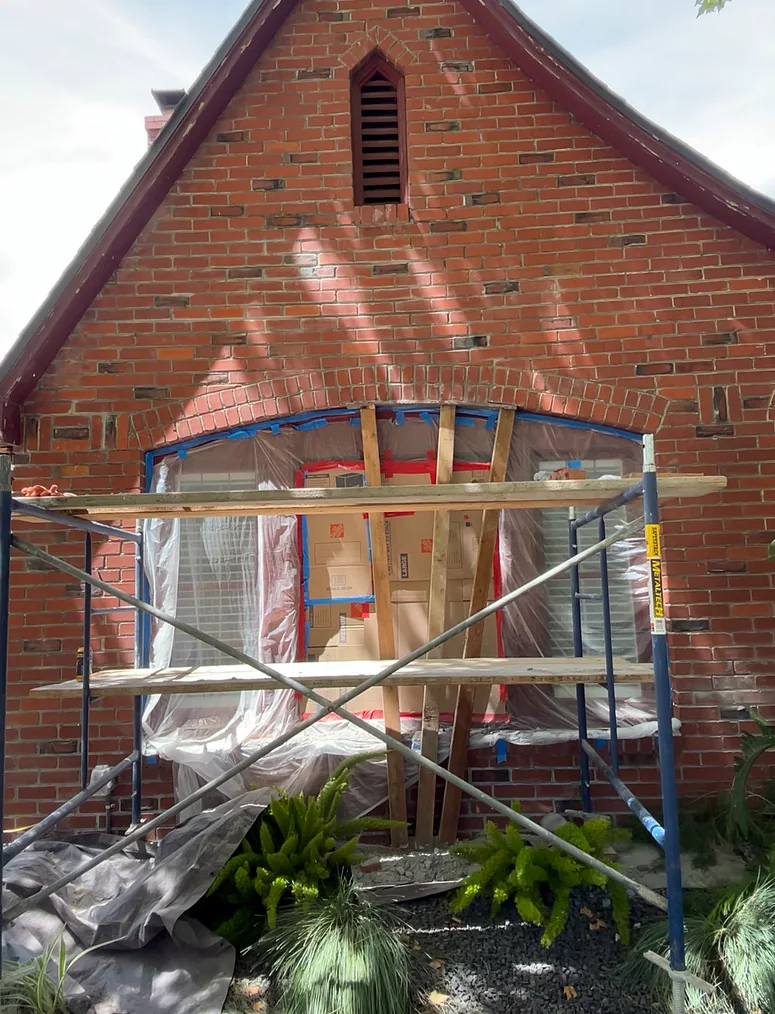 After: Gable brick rebuilt and blended in